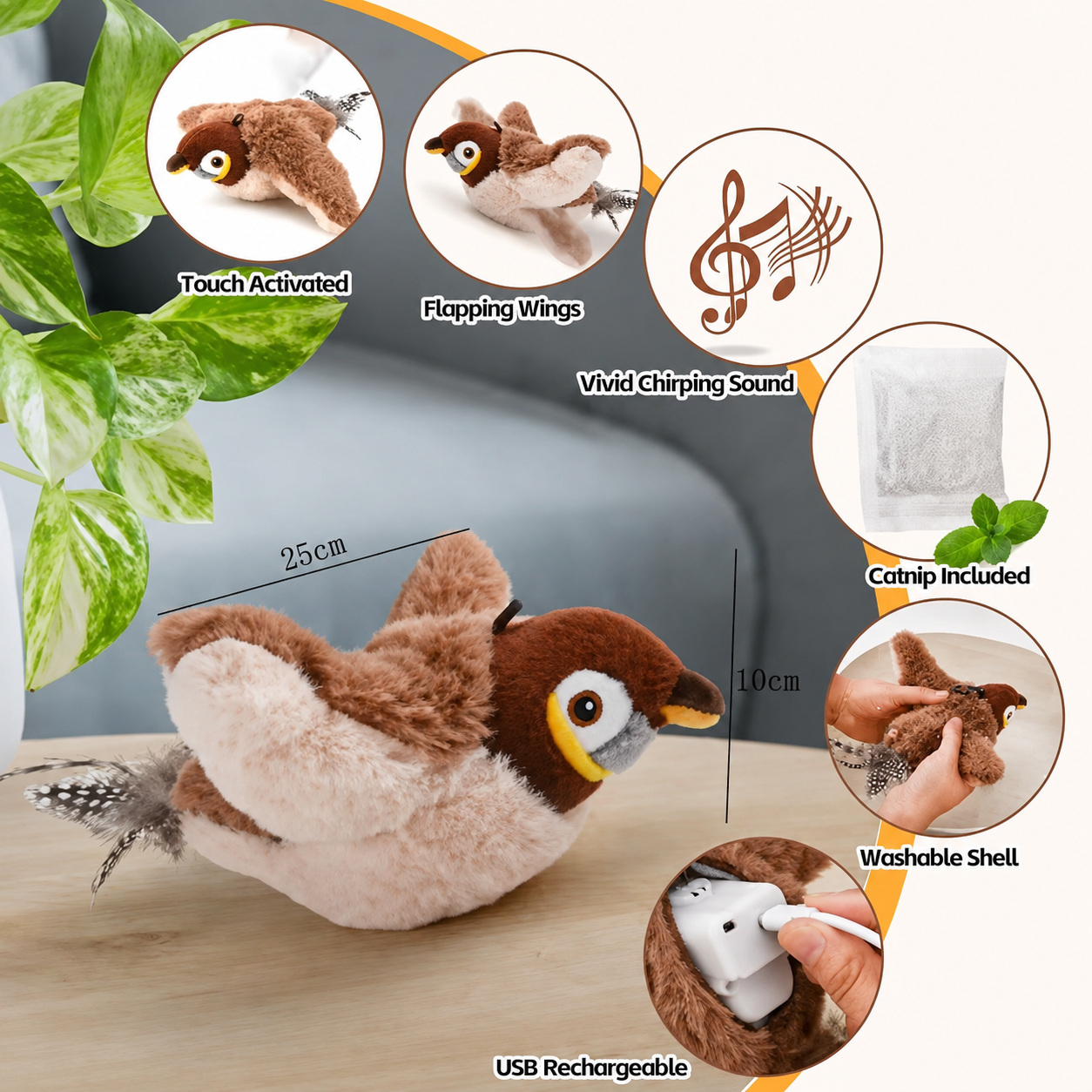 PurrFlap™ Vibrating Bird Toy — Touch-Activated Cat Entertainer